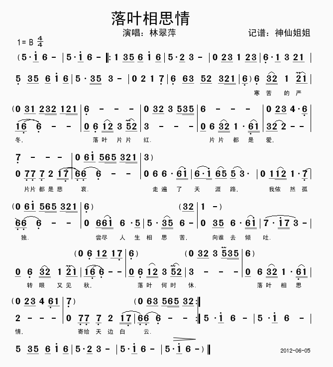 林翠萍 《落叶相思情》简谱