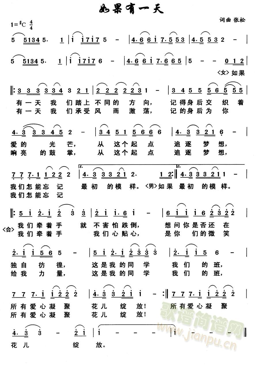 张松   张松：业务范围：MIDI音乐制作、词曲创作，有意者加qq：844782469 《如果有一天》简谱