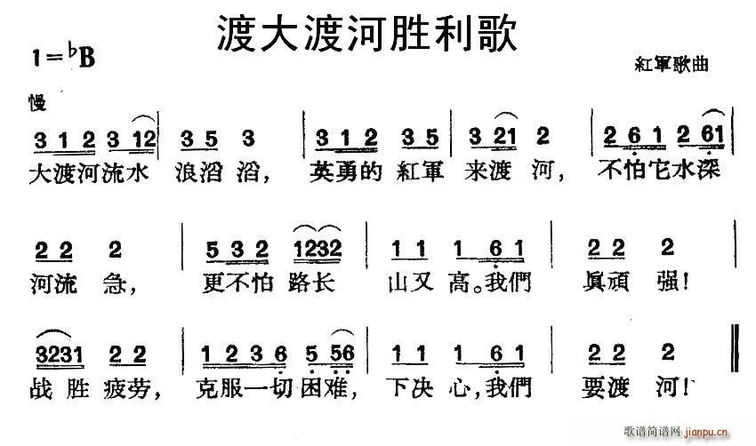 未知 《渡大渡河胜利歌（红军歌曲）》简谱