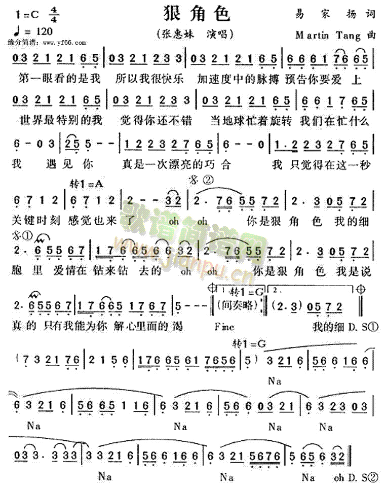 张惠妹 《狠角色》简谱