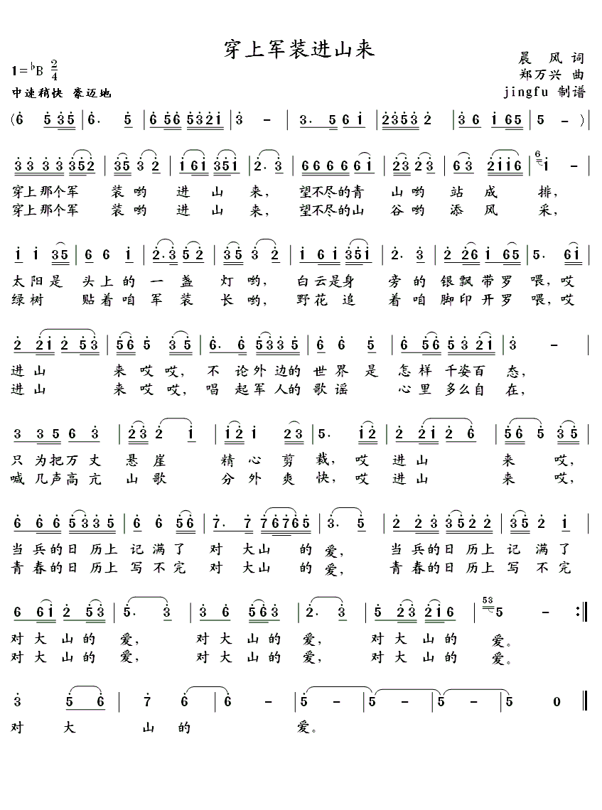 聂建华 《穿上军装进山来》简谱