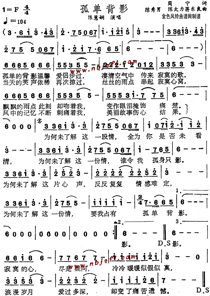 陈慧娴 《孤单背影(粤语)》简谱