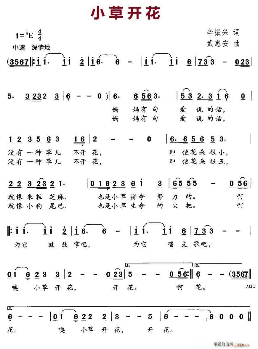 北京娃娃 辛振兴 《小草开花》简谱