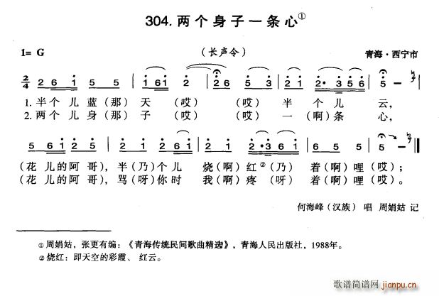 未知 《两个身子一条心》简谱