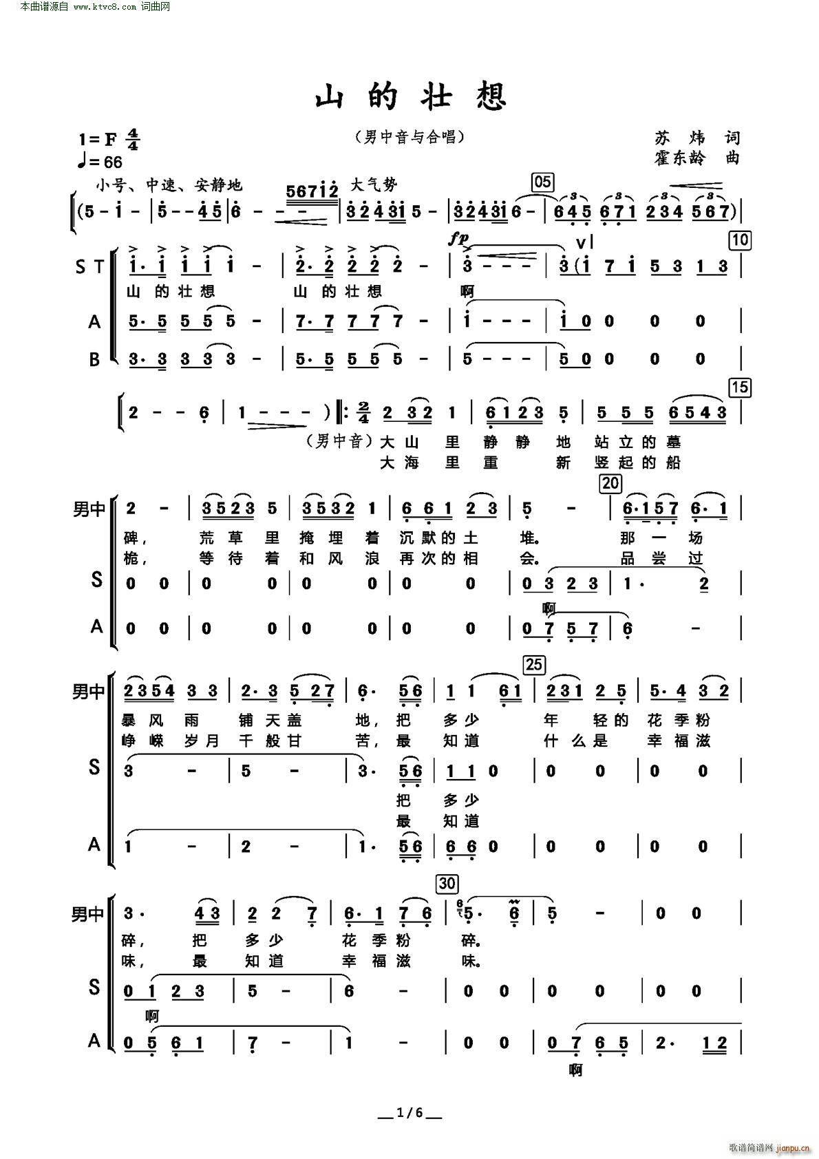 廖昌永   霍东龄 苏炜 《山的壮想(男中音与合唱)》简谱