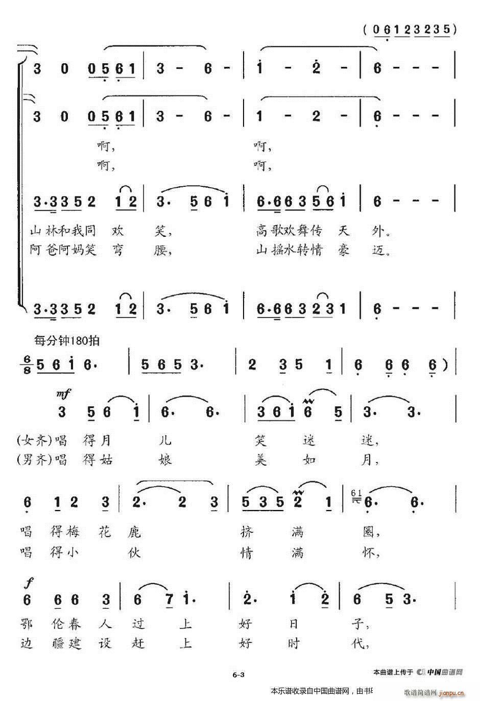 吕聂 沙川 《鄂伦春篝火 合唱谱》简谱