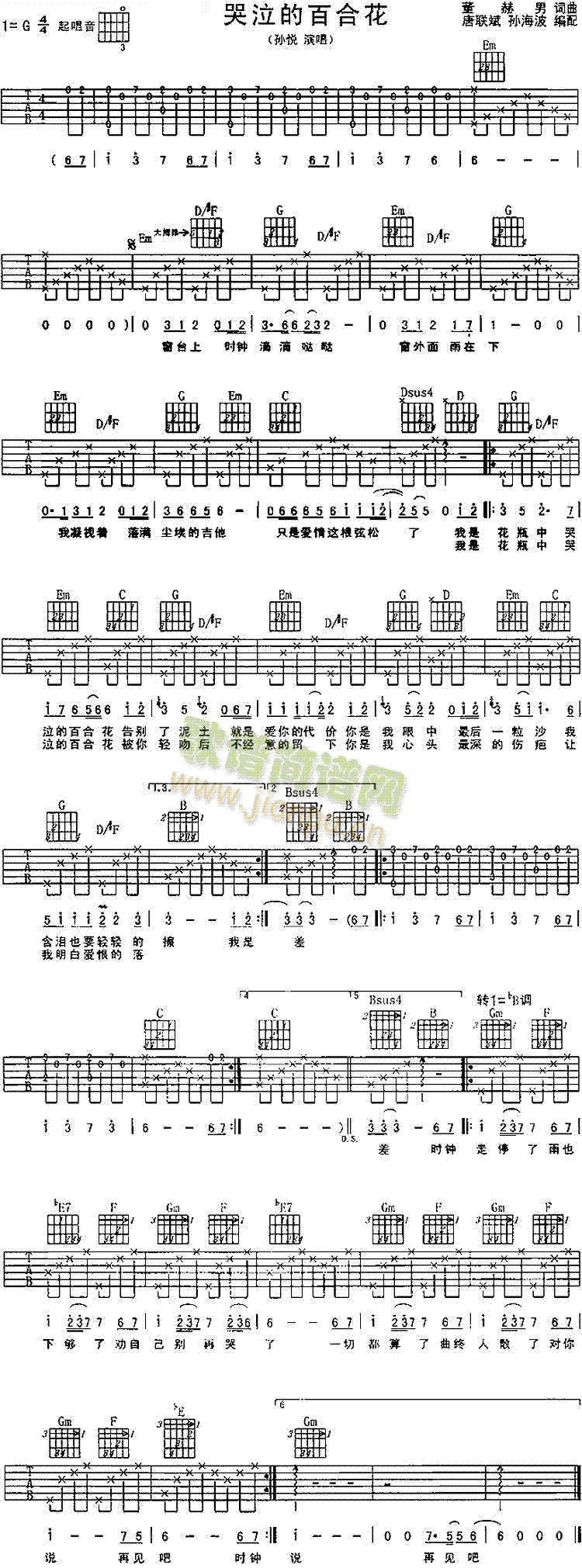 未知 《哭泣的百合花》简谱