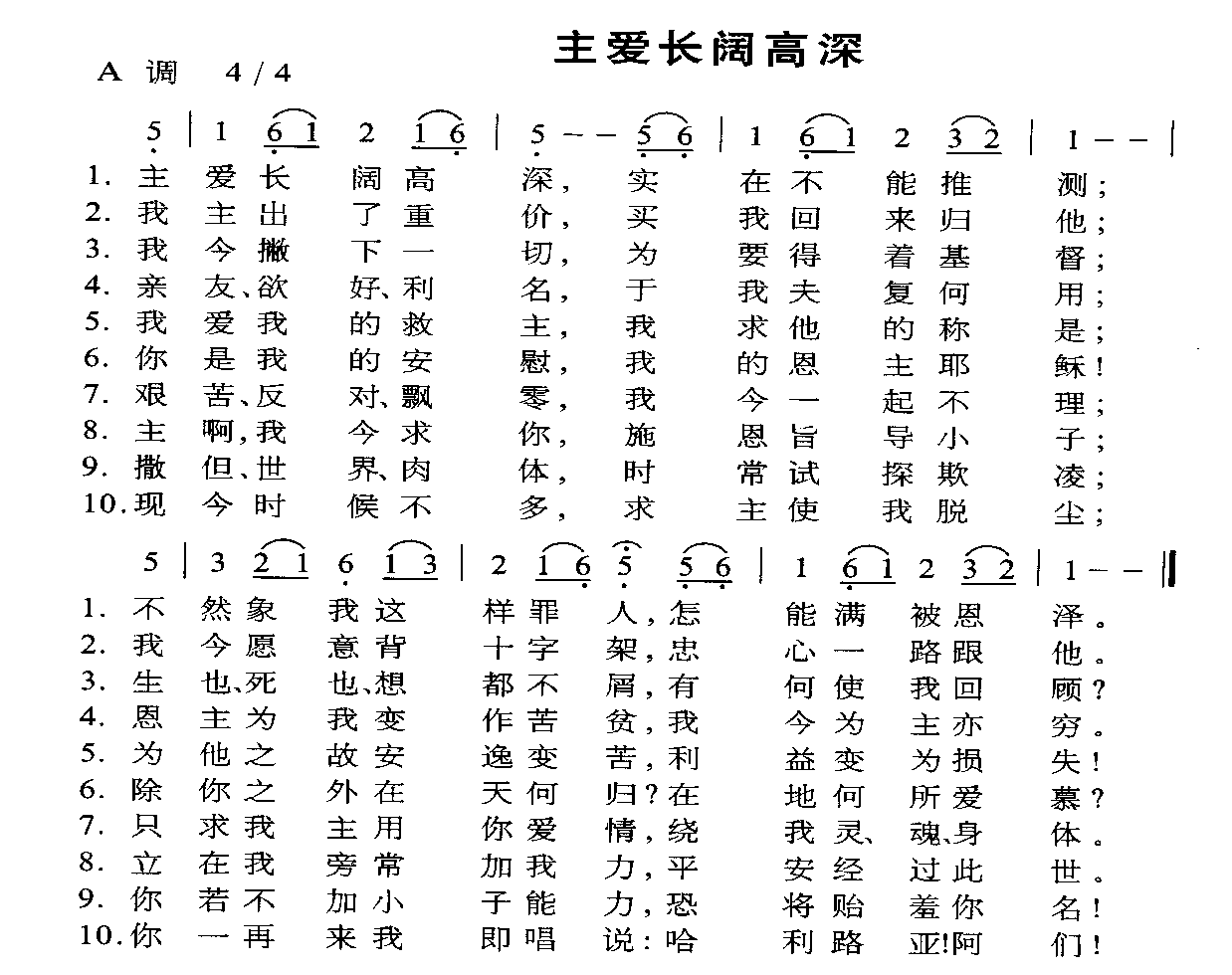 未知 《主爱长阔深高》简谱