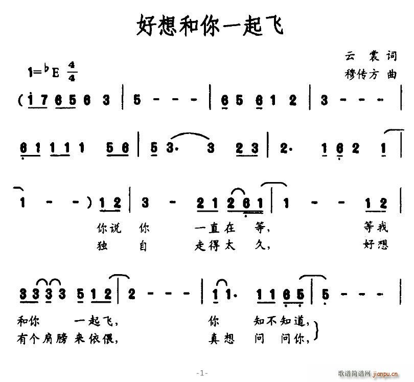 风信子999 云裳 《好想和你一起飞》简谱