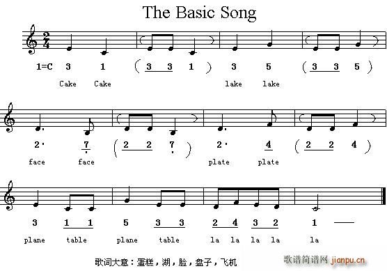 未知 《The Basic Song（英文儿歌）》简谱