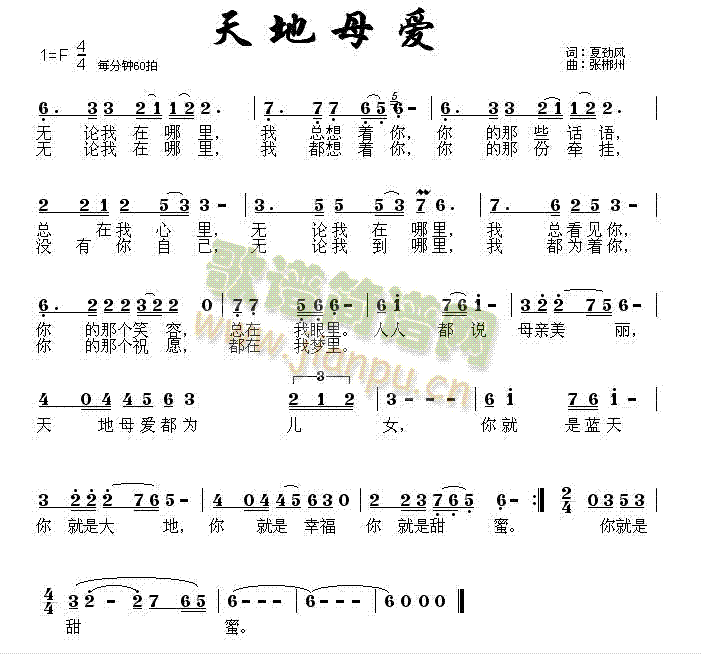 陈永峰 《天地母爱》简谱