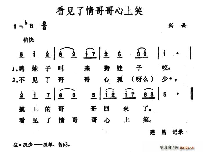 未知 《看见了情哥哥心上笑》简谱