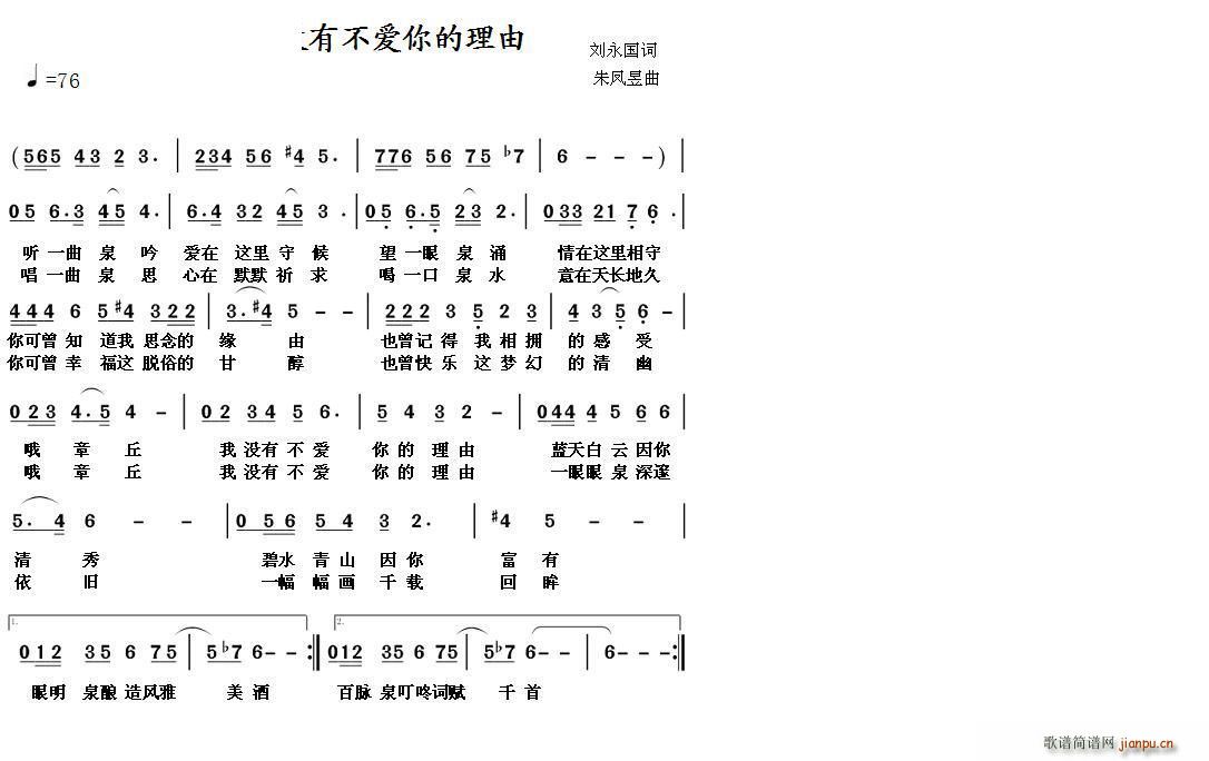 朱凤昱 刘永国 《章丘 我没有理由不爱你》简谱