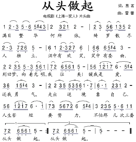 从头做起( 《上海一家人》简谱