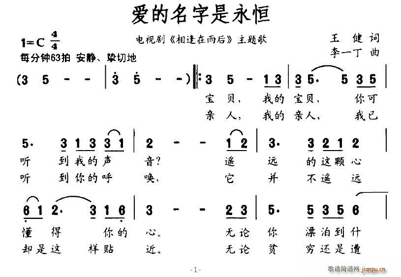 仙乐飘飘 王健 《相逢在雨后》简谱