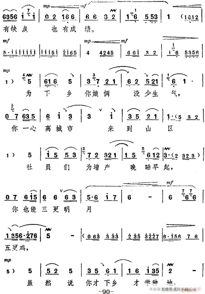 舞台版 《朝阳沟》简谱