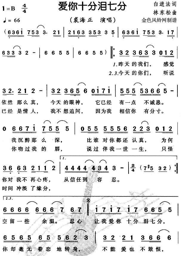 未知 《爱你十分泪七分》简谱