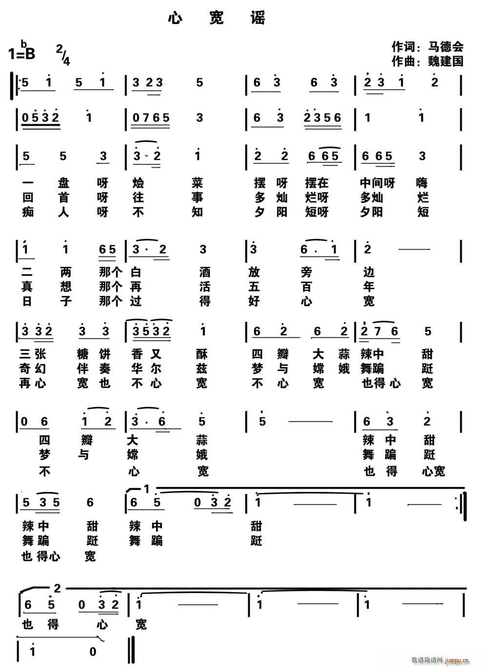 魏建国   wei194911 马德全 《心宽谣》简谱