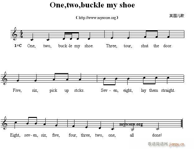 未知 《英文儿歌：One,two,buckle my shoe》简谱