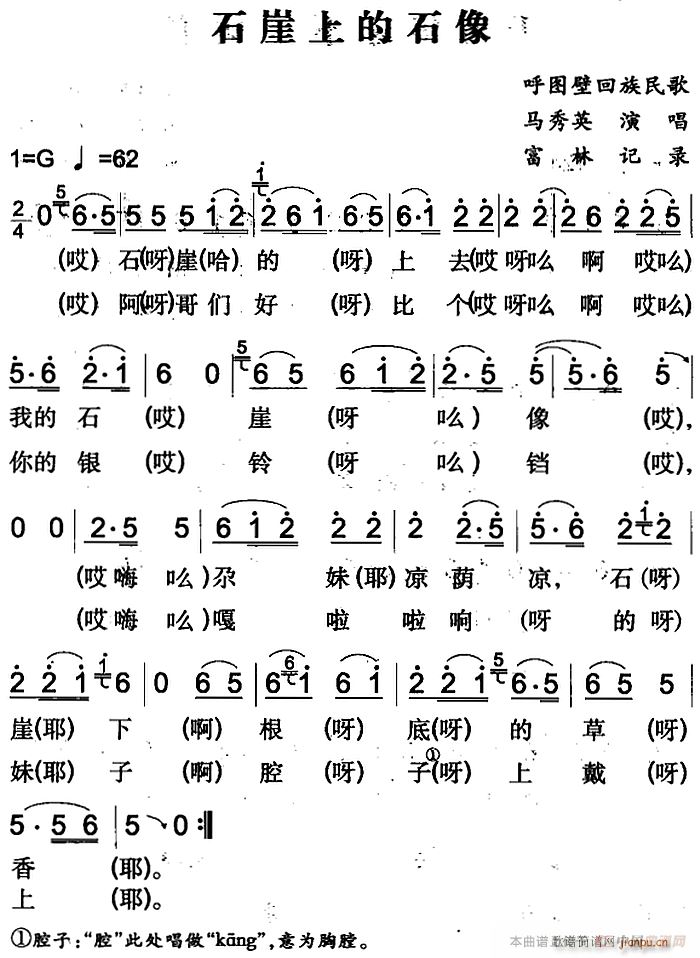 未知 《石崖上的石像》简谱