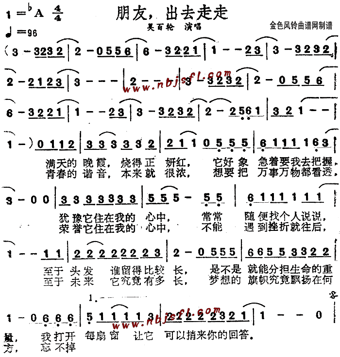 吴百轮 《朋友出去走走》简谱