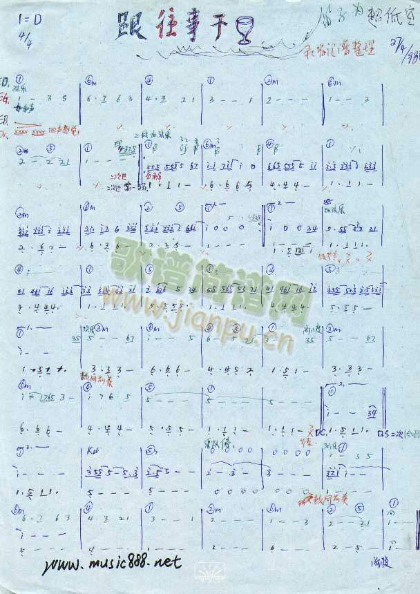 姜育恒乐队演奏乐谱 《跟往事干杯（乐队乐谱）[手稿]》简谱