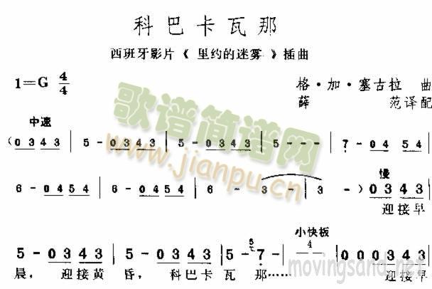 未知 《科巴卡瓦那》简谱