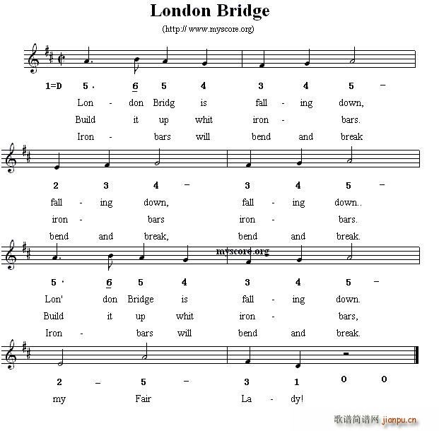 未知 《London Bridge （英文儿歌、五线谱）》简谱