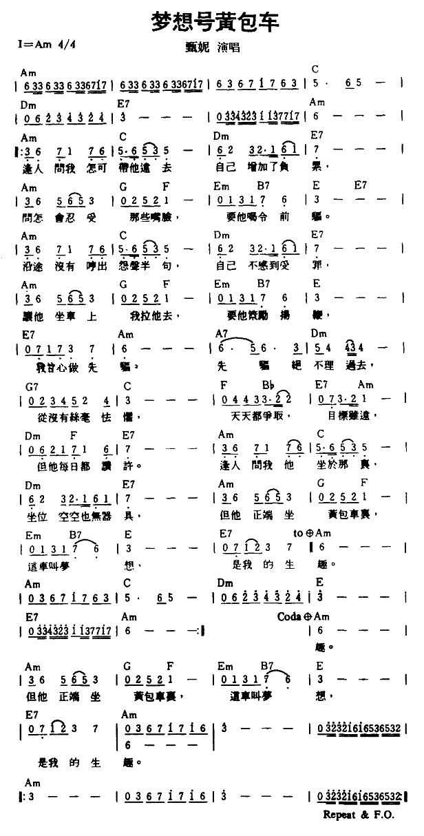 甄妮 《梦想号黄包车》简谱