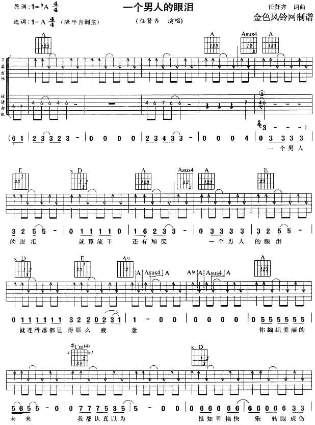 未知 《一个男人的眼泪》简谱