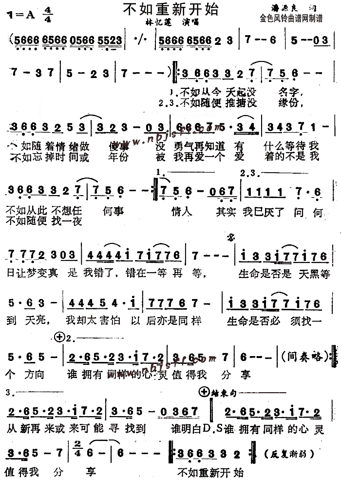 林忆莲 《不如重新开始》简谱