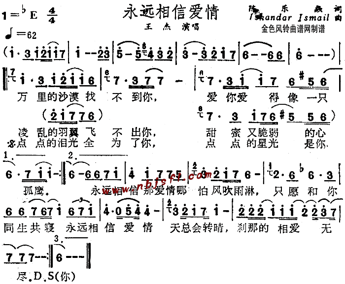 王杰 《永远相信爱情》简谱