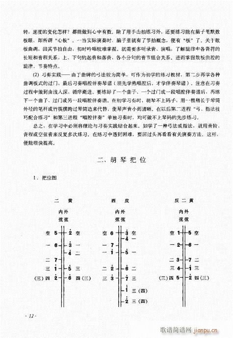 未知 《京胡演奏法 （增订本）1-20目录》简谱