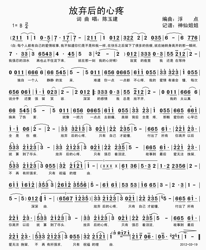 陈玉建 《放弃后的心疼》简谱