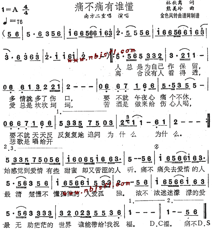 南方二重唱 《痛不痛有谁懂》简谱