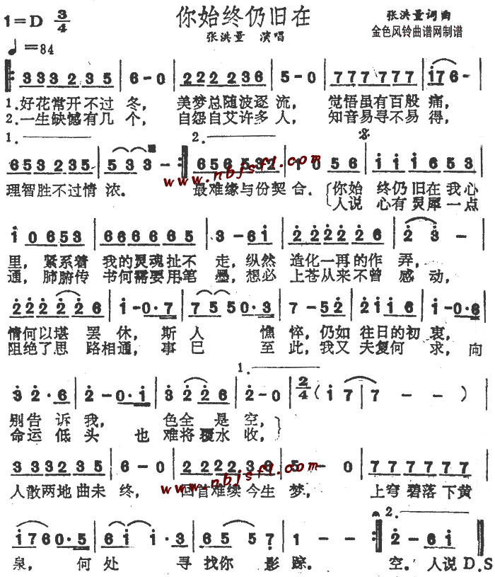 张洪量 《你始终仍旧在》简谱