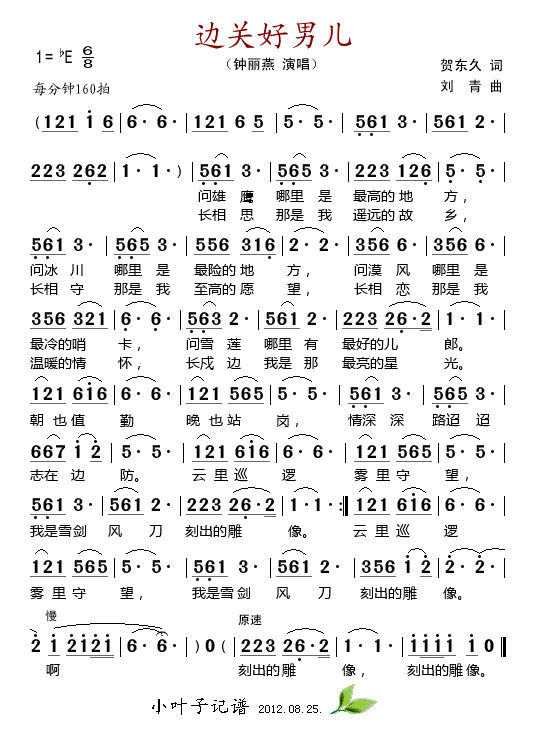 钟丽燕 《边关好男儿》简谱