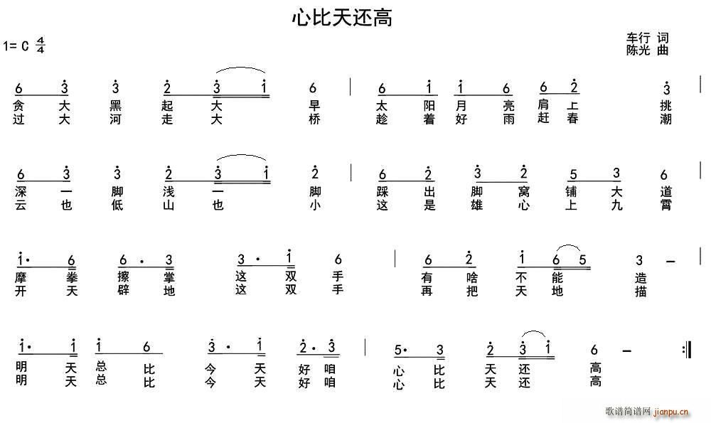 车行 《心比天还高》简谱