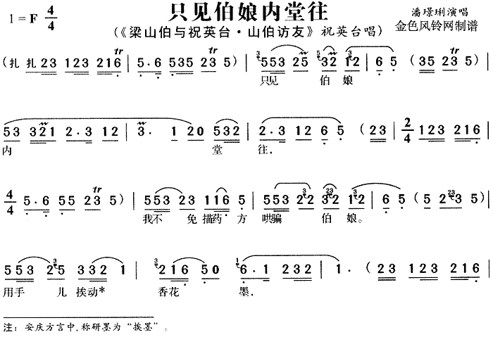 只见伯娘内堂往 《梁山伯与祝英台》简谱