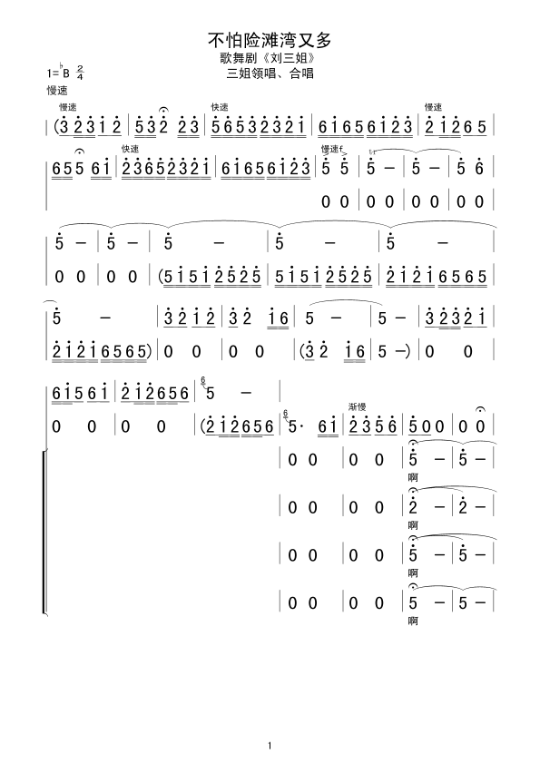 未知 《不怕险滩湾又多》简谱