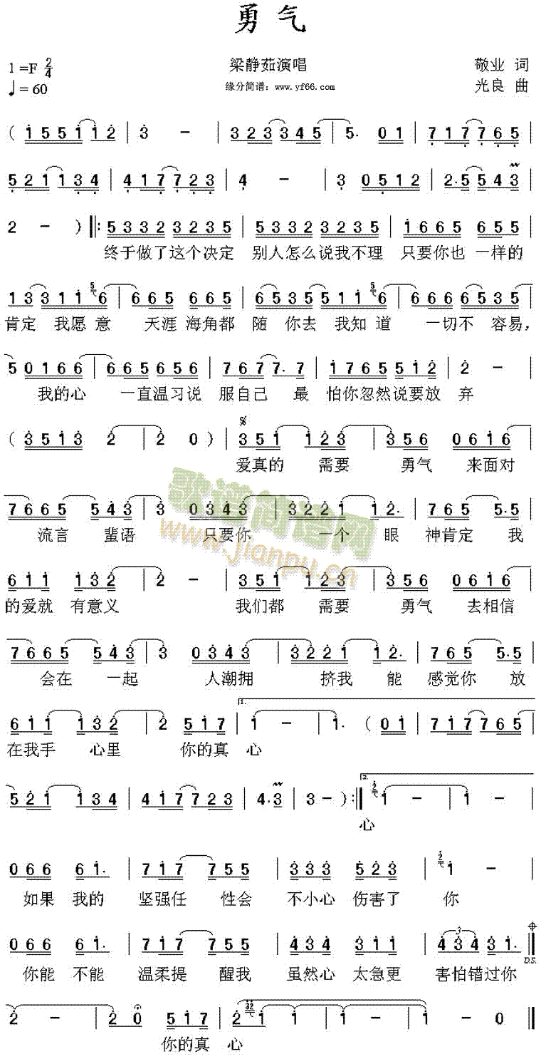 梁静茹 《勇气》简谱