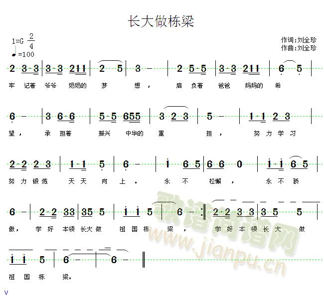 未知 《长大做栋梁》简谱