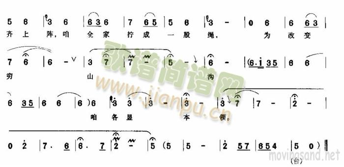 未知 《为改变穷山沟咱各显本领》简谱