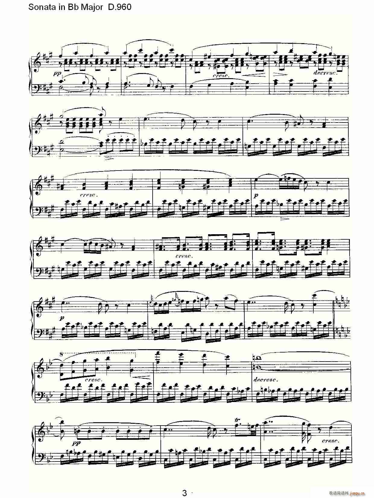 朴素传幽真 《Sonata in Bb Major D.960（Bb大调奏鸣曲 D.960）》简谱