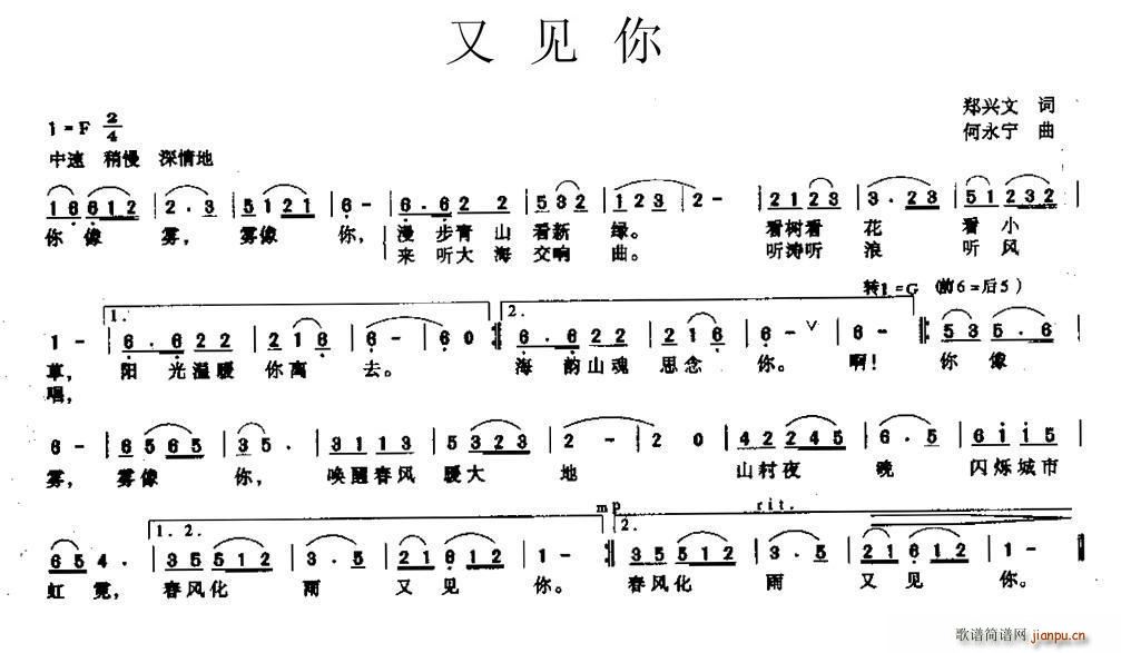 郑兴文 《又见你》简谱