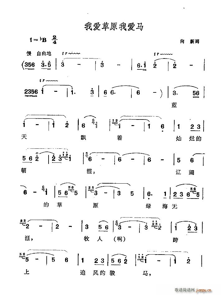 向薪 《我爱草原我爱马》简谱