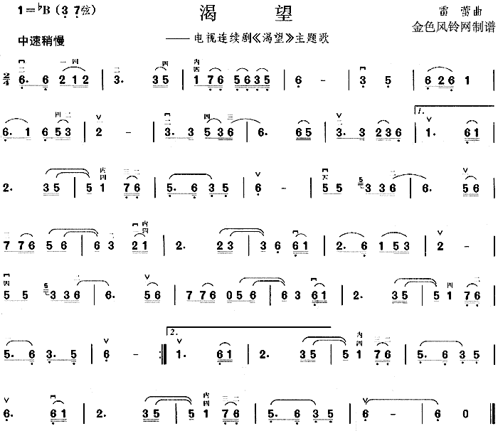 未知 《渴望(同名电视剧主题歌)》简谱