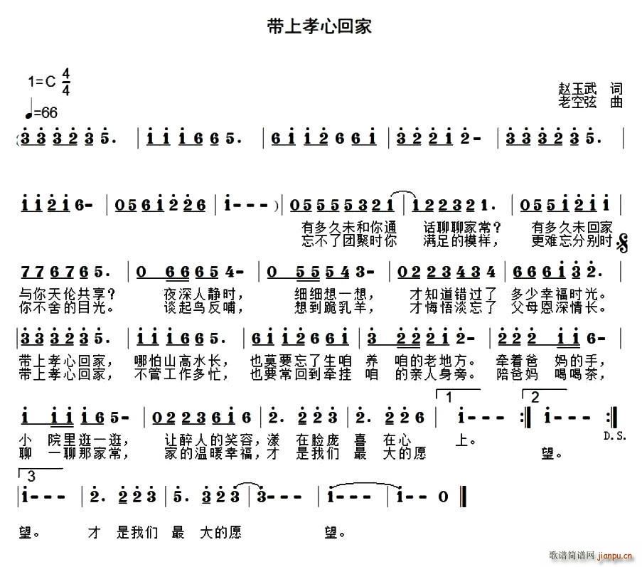 赵玉武 《带上孝心回家》简谱