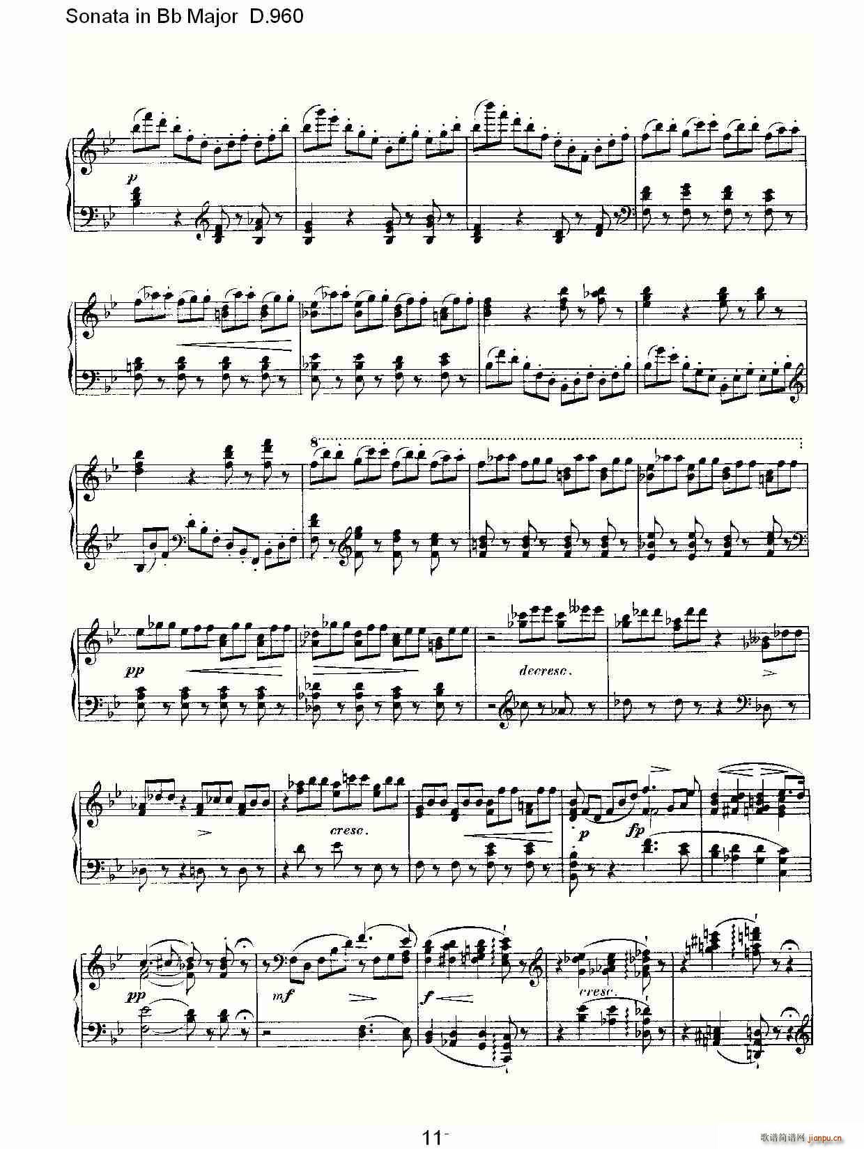 朴素传幽真 《Sonata in Bb Major D.960（Bb大调奏鸣曲 D.960）》简谱