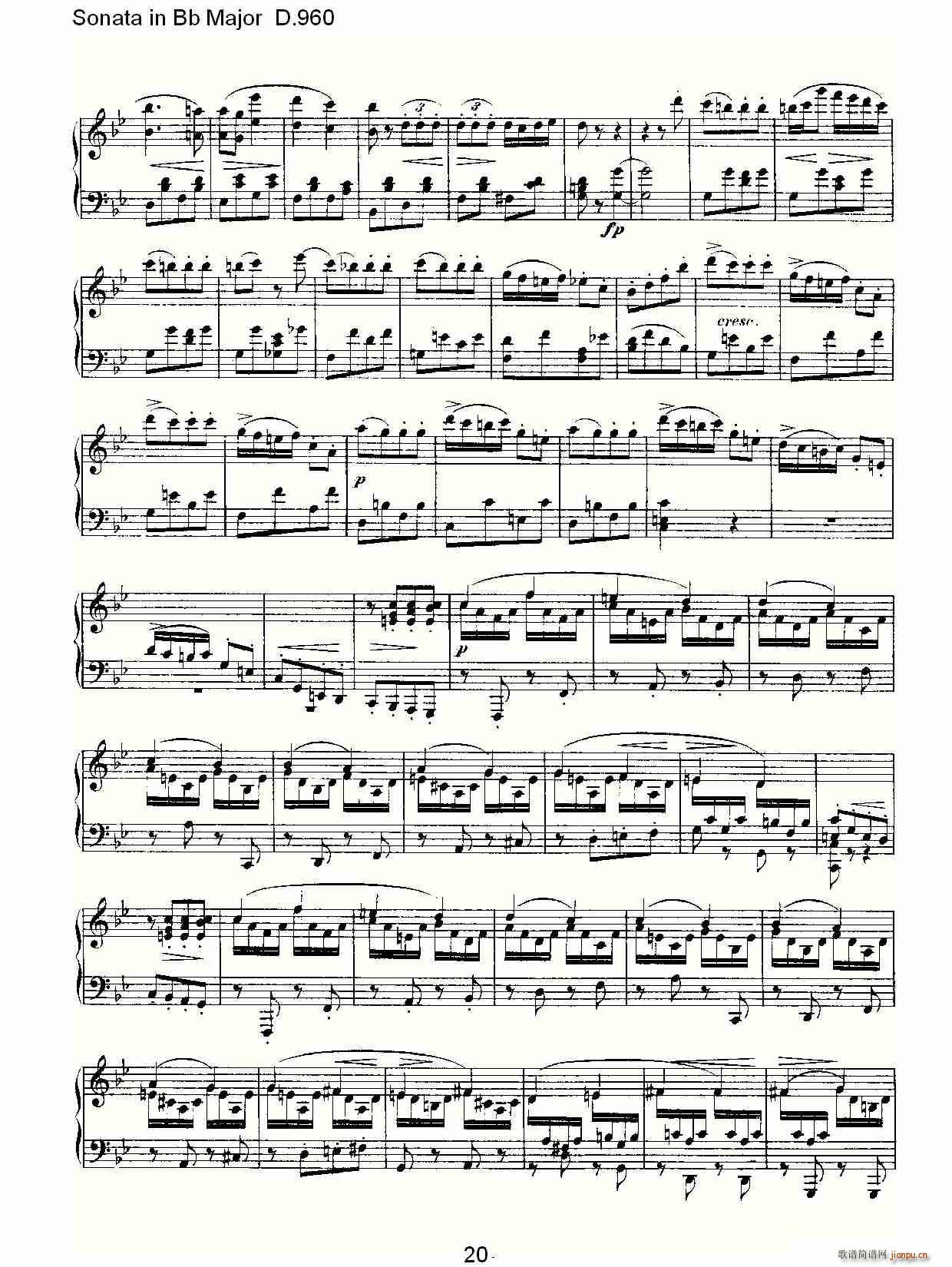 朴素传幽真 《Sonata in Bb Major D.960（Bb大调奏鸣曲 D.960）》简谱